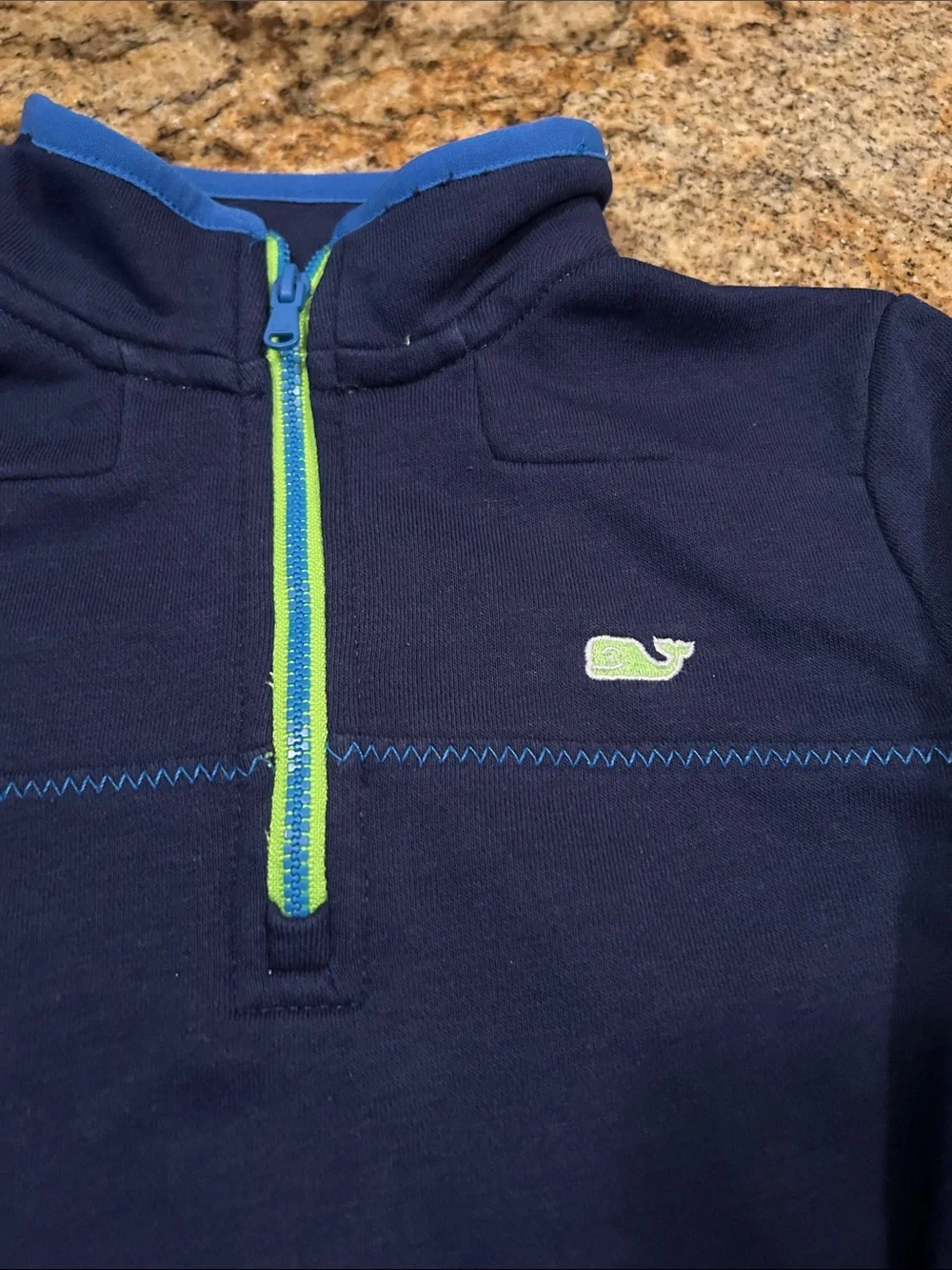 Vineyard Vines Navy Pullover with Lime Trim